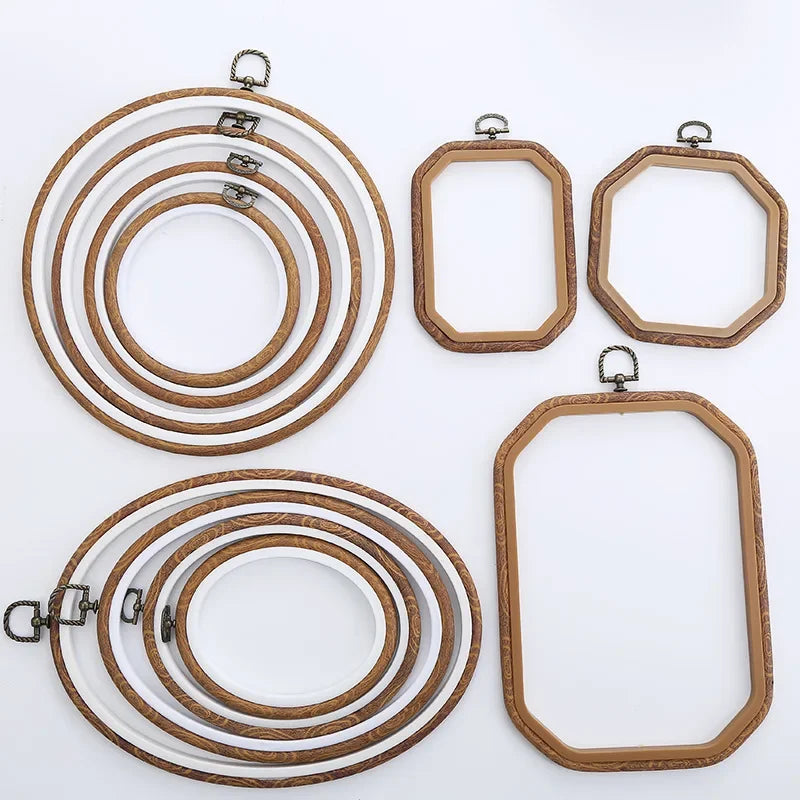 Imitated Wood Round,Oval Different Size Decorative Cross Stitch Hoop Ring Frame Embroidery Frame Circle Hanging Arts Ornament